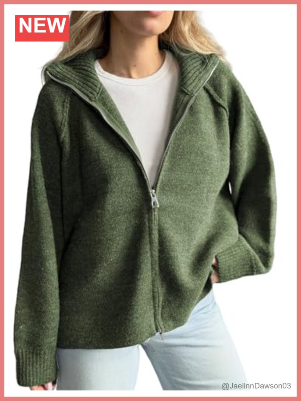 Womens Zip Cardigan Long Sleeve Collared Knit Sweater